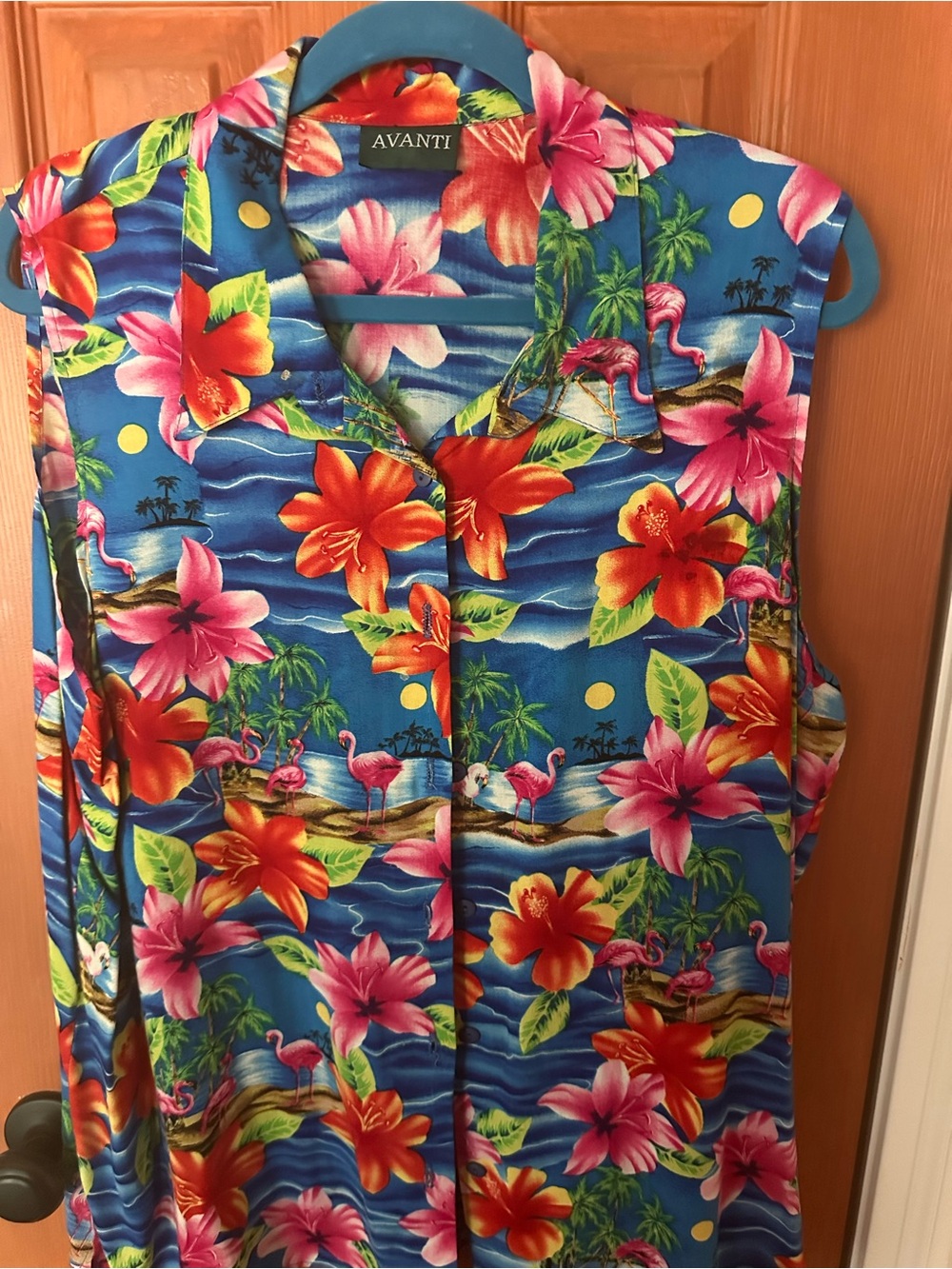 Women’s Avanti Blue Tropical Floral Sleeveless Button-Up Top size 1 x